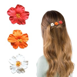 QEQSHQO 3 Pieces Hawaiian Flower Hair Clips for Women, Plumeria Hibiscus Hair Clip, Artificial Flower Clips for Holiday, Beach Party, Pool, Cruise, Photoshoot