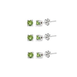3-Pair Set Sterling Silver Light Green 3mm Round Stud Earrings Made with European Crystals
