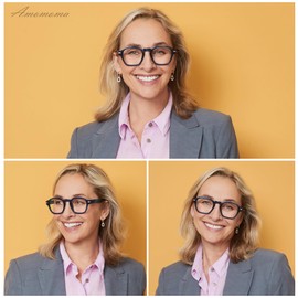 AMOMOMA 2 Pack Retro Square Reading Glasses for Women Men,Blue Light Computer Reader Frame AM6204 C1+C3 2.0 X