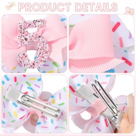 YHXX YLEN 1 PACK Birthday Hair Bow Hair Clips for Girls, Baby Girl Hair Accessories Bow Birthday Decorations, Pink Baby Girls Ice Cream Hair Bows Hair Clips for 5th Birthday