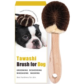 Wablade Dog Grooming Massage Tawashi Brush with Wood Handle Less Static Natural palm fiber Made in Japan (Small dog B)