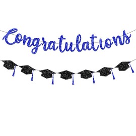 FHGG Pre Strung Congratulations Banner Graduation Decorations Class of 2025 Blue Glitter Congrats Grad with Tassel Party Decor College High School Favors Black NO DIY