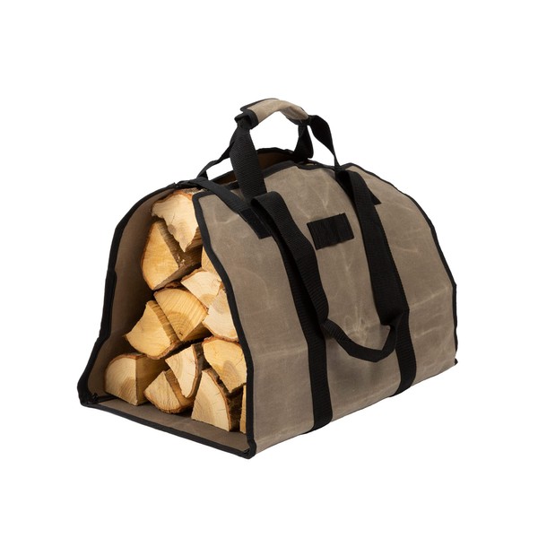 Field Traveler Firewood Carry Folding Bag Outdoor Camping Fire Bonfire 2-Way Wax Canvas Fabric Waterproof Large Capacity Lightweight, gray