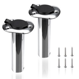 XinKunmarine 2 Pack Fishing Rod Holders - Stainless Steel Flush Mount Rod Holder for Boat, PVC Caps and Inner Tubes - Fishing Pole Holders Rod Rack for Yacht, Fishing Boat (90 Degree)