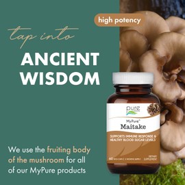 PURE ESSENCE LABS MyPure Maitake Mushrooms - Concentrated Maitake Mushroom Powder Supplement for Immune System Support, Stress Relief, Build Energy, Strength Booster for Men & Women - 2 Month Supply