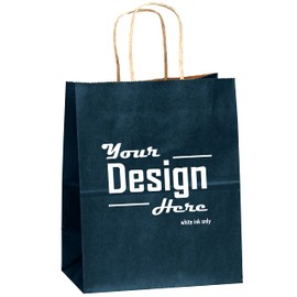 Flexicore Packaging Navy Blue Kraft Paper Bags Size: 8 Inch X 4.75 Inch x 10.25 Inch | Count: 25 Bags | Color: Navy Blue Custom Printed Logo
