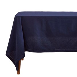 HOMESCAPES Blue Table Cloth, Plain Cotton Tablecloth, Large Rectangular, Handcrafted & Durable Dining Table Cover with Hem Stitch, Hypoallergenic, Washable, Navy Blue - 137 x 228cm