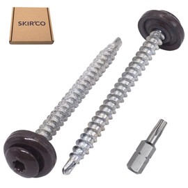 SKIR'CO (40 pcs) Metal Roofing Screws, 4.8 x 60 mm Painted Self-Drilling Screws With EPDM Washers, Torx Head (Grey Brown RAL 8019)
