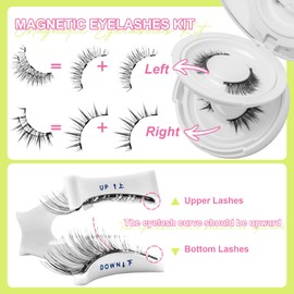 Fowendia Magnetic Eyelashes Natural Look, Soft Magnetic Lashes with Applicator,3D Effect Reusable Eyelashes No Glue or Remover Needed, Waterproof Easy to Use and Remove(Magnet-kit B)