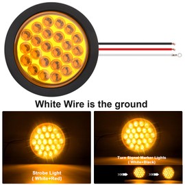 8pcs 4 Inch Round Amber Strobe Lights 24 LED Trailer Tail Lights Amber Strobe Light Stop Turn Tail Truck Light Brake Lights with Rubber Grommet 3-Prong Wire Pigtails