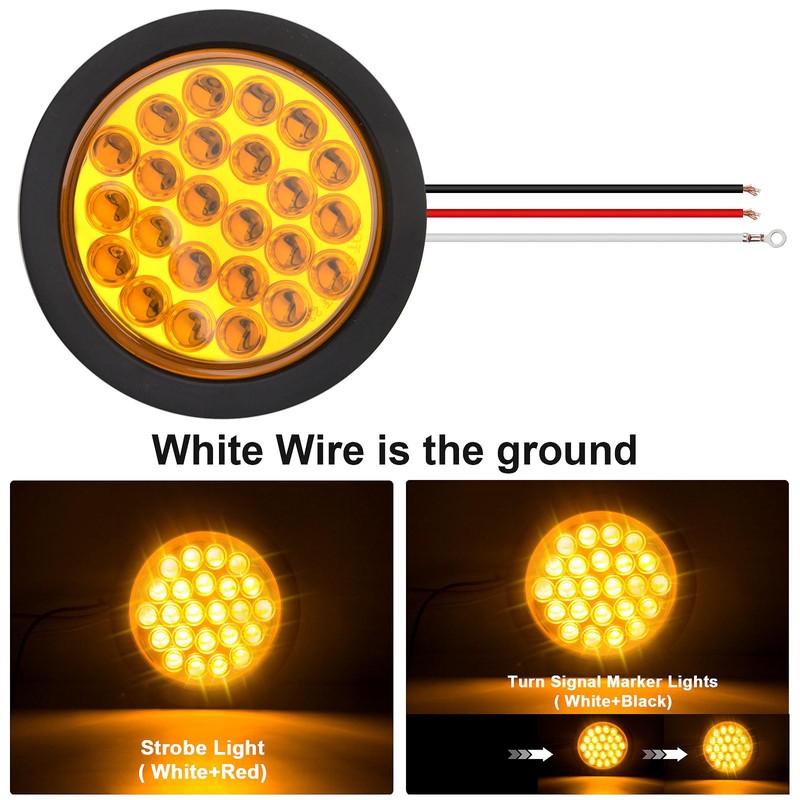 8pcs 4 Inch Round Amber Strobe Lights 24 LED Trailer