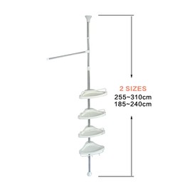 BAOYOUNI 4 Tier Shower Caddy Tension Pole Bathroom Corner Shelf Adjustable Space Saving Storage Rack Bathtub Telescopic Shampoo Soap Organizer with Towel Bar, Ivory