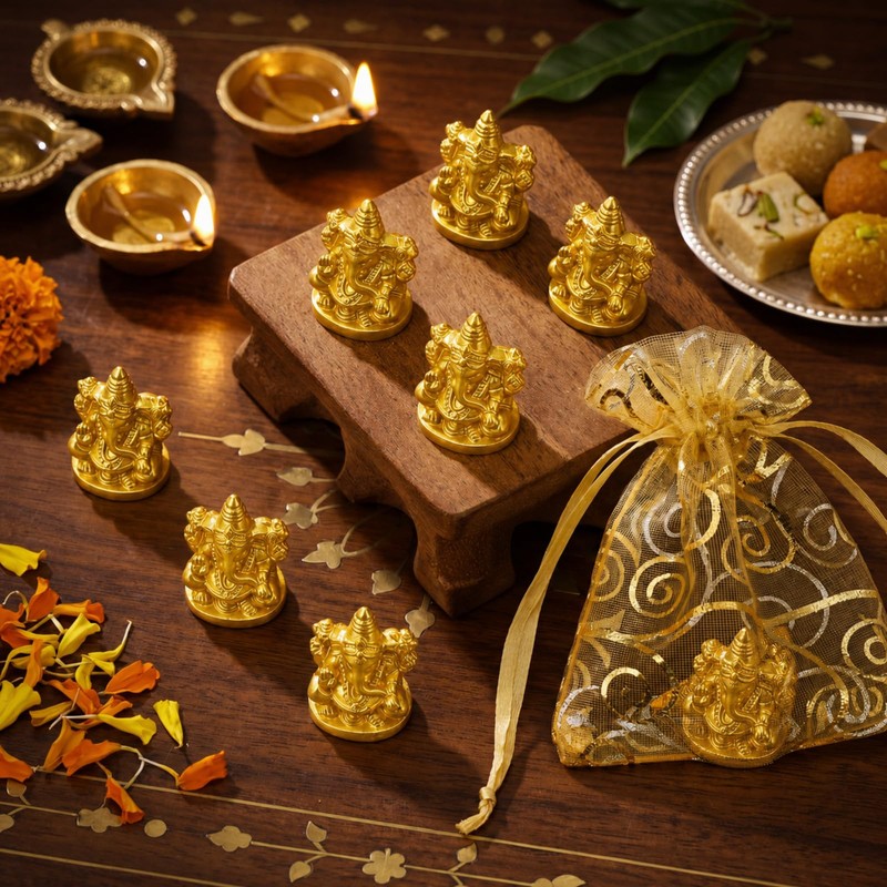 48pcs Mini Ganesha Statue Bulk Indian Return Gift for Puja,