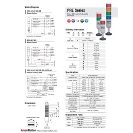 PREF-320-RYG, LED Stack Tower Light, 56mm red/Yellow/Green Color 3 Stack Modular, Steady/Flash, Pole mounting Beige Body, 25" prewired, 220V AC