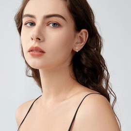 8mm Small Half Hoop Huggie Earrings for Women Teen Girls with Ball Screw Back, 3mm CZ Open Hoop Earrings Cartilage Helix Piercing Ball Screw Backs (Gold)