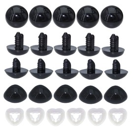 ARTCXC 30Pcs 24mm Large Black Solid Plastic Safety Eyes Craft Eyes and 26mm Safety Nose with Washers for Doll, Puppet, Plush Animal DIY Making Supplies