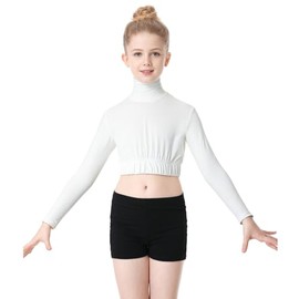 SPOFOR Girl's Turtleneck Long Sleeve Crop Top Sportswear Zipper Back Cheer Leading Dance