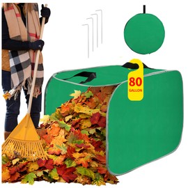 Dreamtop Leaf Collector Bags, Portable Pop Up Leaf Bag Chute, Foldable Large Yard Waste Bag with Storage Bag and Garden Staples, Reusable Leaf Pickup Tools Bags for Leaves Lawn Trash (80 Gallon)