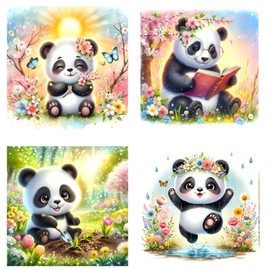 Baby Room Wall Art Prints; Pandas Nursery Décor; Kids Room Decorations; Gender Neutral Art; Baby Shower Gift, Unframed Wall Art, Baby Room Decor, Woodland Animals (Set of 4) 8 in. x 10 in.