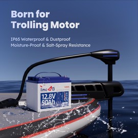 Timeusb 12V 50Ah Trolling Motor LiFePO4 Lithium Battery with Low-Temp Protection, 15000 Deep Cycle, Max. 60A Current at 30mins, 12V Battery for 20~70lb Boat Motor, Fish Finder, Instrument Panel etc.