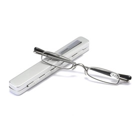 [REAVEE] 老眼鏡 ミニサイズフレーム メタル コンパクト ポケットに収納 軽量 男女兼用 おしゃれ ケース付き 度数 「+1.25」 シルバー