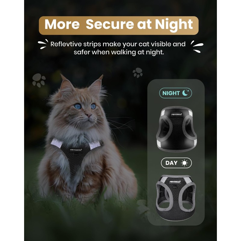 FAYOGOO Cat Harness and Lead Set, Walking Escape Proof, Adjustable