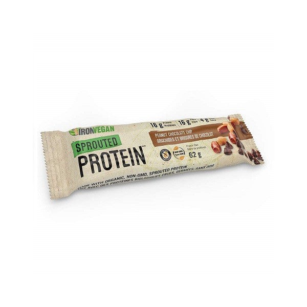 Iron Vegan Sprouted Protein Bar Peanut Chocolate Chip 12 x 62g