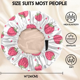 BHAHB Satin Bonnet Silk Bonnet for Sleeping Double Layer Elastic Adjustable Hair Caps Reusable Cute Aesthetic for Women Girls-Strawberry
