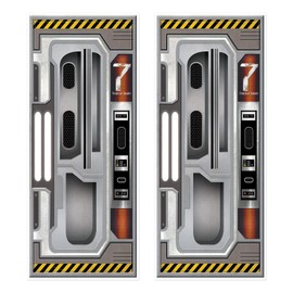 Beistle Set of 2 Plastic Spaceship Door Covers, Decorations for Outer Space Galaxy Alien Theme Birthday, Futuristic Party Supplies & Wall Decor, 6' x 30"