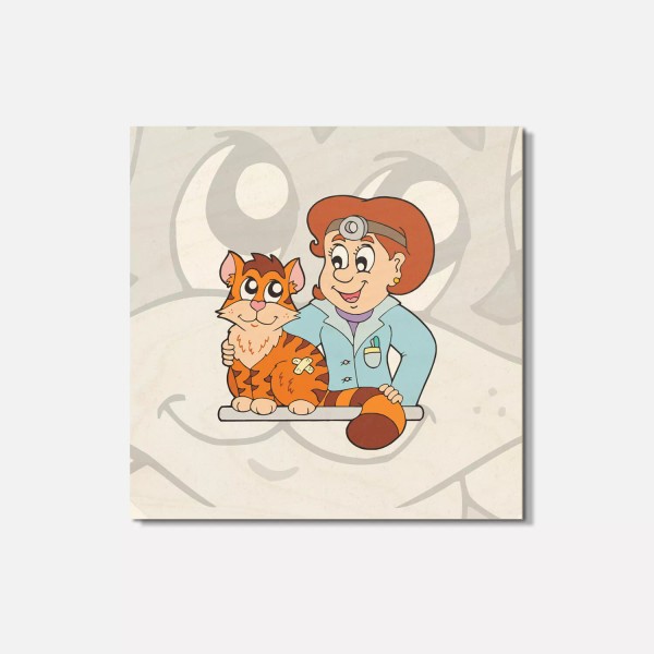 Unbranded Cat At Veterinarian Animal 4'' X 4'' Square Wooden