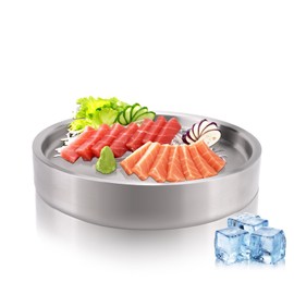 9.3" 304 Stainless Steel Cold Chilled Serving Tray, Appetizer Shrimp Cocktail Serving Dish with Ice Underneath, Cooling Ice Chilled Party Platter for Food Buffet (Silver)