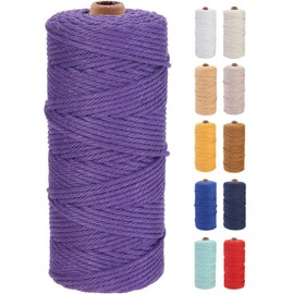 GOHOF Macrame Cord 3mm x 100m Premium Cotton Macrame Rope, 4 Strand Twisted Soft Cotton Cord, One of The Most Perfect Materials for Macrame Art, Cotton String Without Chemicals (Purple)