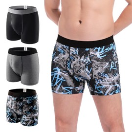 Carer Incontinence Underwear for Men Washable Mens Incontinence Boxer Briefs with Front Absorbent for Bladder Leakage 100ML 3 PCS Cotton Reusable Leak Proof Underwear for Men (S, Pattern/Black/Gray)