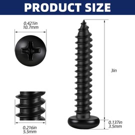 MewuDecor #12 x 3 Pan Head Self Tapping Screws Sheet Metal Wood Screws, Black Oxide, 304 Stainless Steel 18-8, 25 PCS