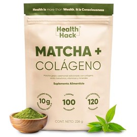 Health Hack Matcha con Colágeno Hidrolizado  Matcha Collagen Powder, Ceremonial Grade, 20 Servings                                                    
