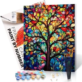 Paint by Numbers Kit for Adults Framed Canvas - 16x20 Inch Tree of Life Adult Paint by Number Kits with Frame, Tree of Life DIY Acrylic Framed Canvas for Painting Kits for Adults with Gift Box