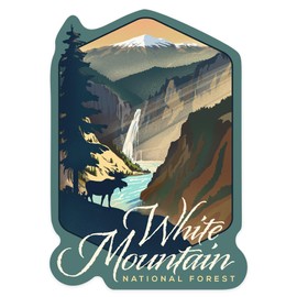 Die Cut Sticker White Mountain National Forest, New Hampshire, Lithograph, Contour Vinyl Sticker 3 to 6 inches, (Waterproof Decal for Cars, Water Bottles, Laptops, Coolers), Large