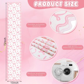 Windkream Pink Bow Table Runner 72 Inches Cute Heart Linen Fabric Scalloped Table Runner Coquette Christmas Dining Decor for Birthday Baby Shower Party Valentine's Home Decor(Bow A)