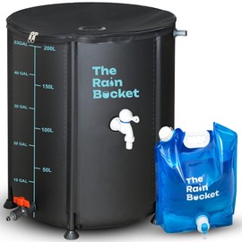 RAIN Bucket 53-Gallon Collapsible Rain Barrel – Weatherproof Rainwater Collection System for Gutter with Spigots, Mosquito Mesh & PVC Support Rods–Portable Water Storage Tank for Garden & Outdoor Use