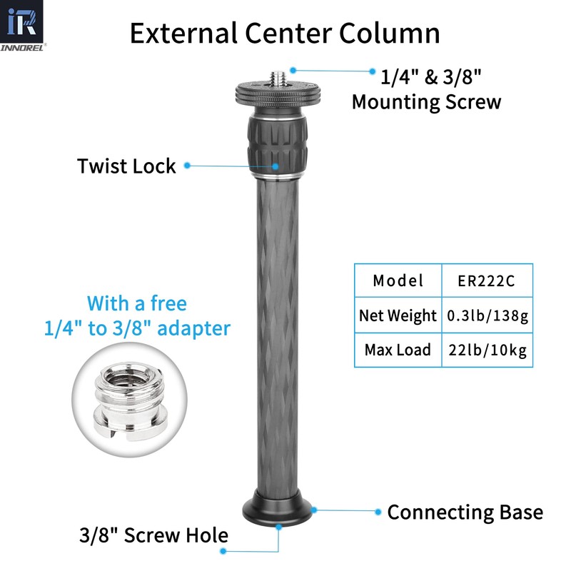 INNOREL ER222C Universal Carbon Fiber Tripod Center Column Extension Pole