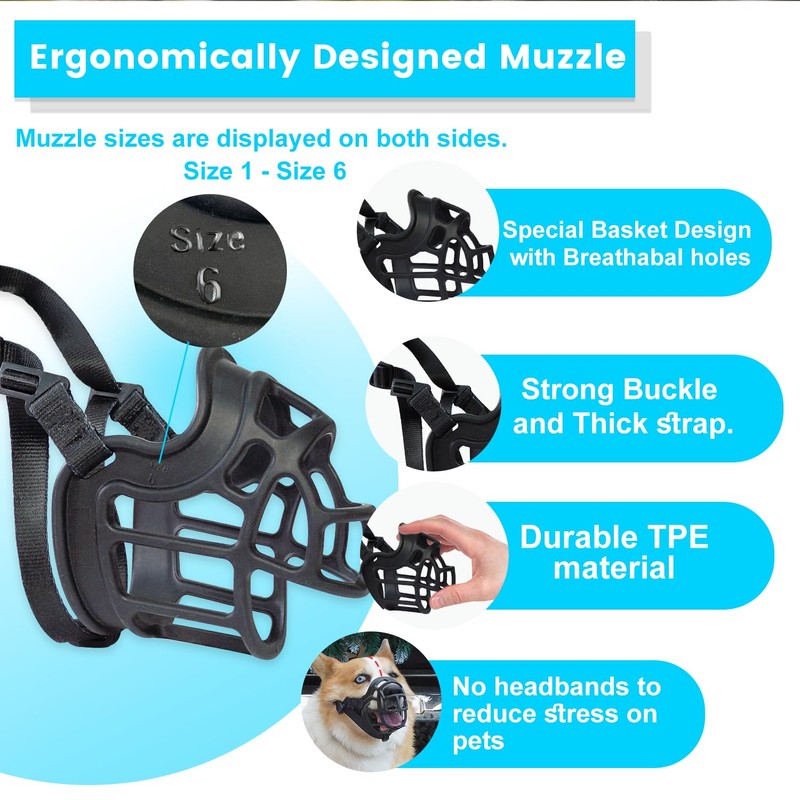OKKIC Basket Muzzle Allows Panting Drinking - Anti Biting Chewing,