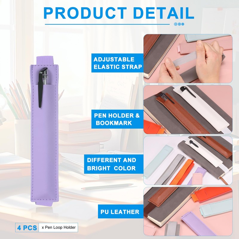uxcell 4 Pcs Adjustable Pen Loop Holder for Notebook, PU