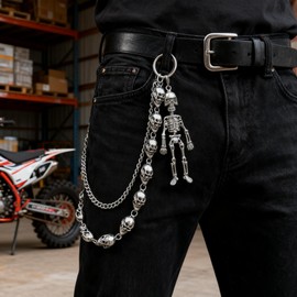 Men's Adjustable Belt Chain - Punk Biker Wallet Chain, Anti-Tangle Pants Chain for Daily & Motorcycle Use