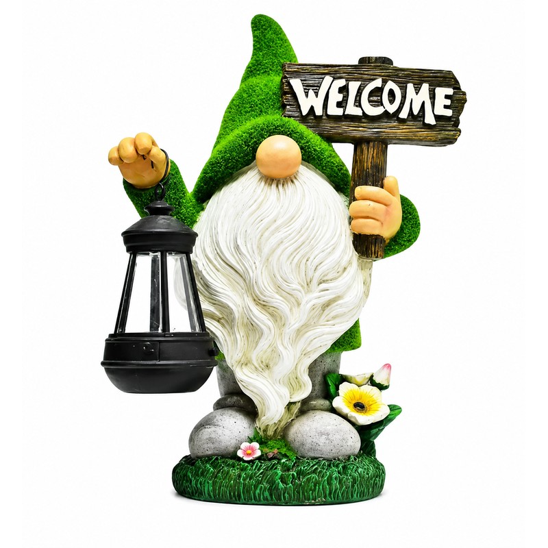 Solar Gnome Garden Statue with Lantern – Resin Dwarf Light
