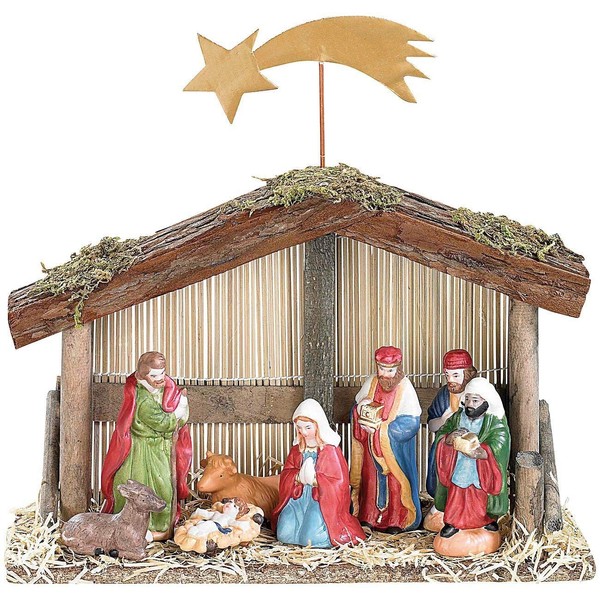 PEARL Christmas Nativity Scene (10 Pieces) with Hand-Painted Porcelain Figures (Christmas Nativity Scene Figures, Christmas Nativity Scene, Christmas Pyramid)