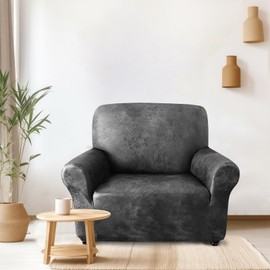 ANARACHON Sofa Chair Cover, Couch Covers for Leather Couch, Stretch Armchair Cover with Leather-Like Texture, Washable, Non-Slip 1-Piece for Dogs, Cats and Kids (Chair, Light Gray)