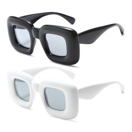 Long Keeper Square Sunglasses Women Men - Large Vintage Rectangular Sunglasses Y2k Retro Rave Party Vintage Glasses Colourful Thick Frame 62mm, Black + white