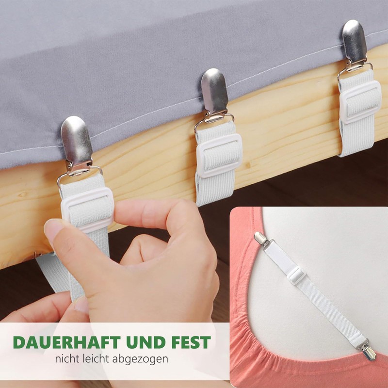 AUXHCYL 8 Stück Bettlakenspanner Verstellbar, 30-130cm Bettlaken Spanner, Spanngurte für