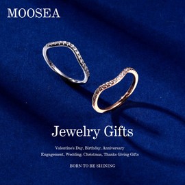 MOOSEA 1.8mm Moissanite Curved Stackable Rings for Women, D Color VVS1 Clarity Lab Created Rings 14K White Gold Vermeil Moissanite Contour Half Eternity Wedding Band for Women Promise Rings
