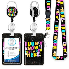 ID Badge Holder with Lanyard,I Just Work Here Lanyards for ID Badges for Women Cute,Heavy Duty Retractable Badge Reel with Breakaway Lanyards,Vertical ID Holder for Nurse Doctor Students Office Gifts